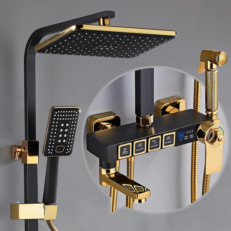 MC THE BLACK DIAMOND luxury bathroom shower caddy set with hot and cold digital rainfall shower head for bathroom storage