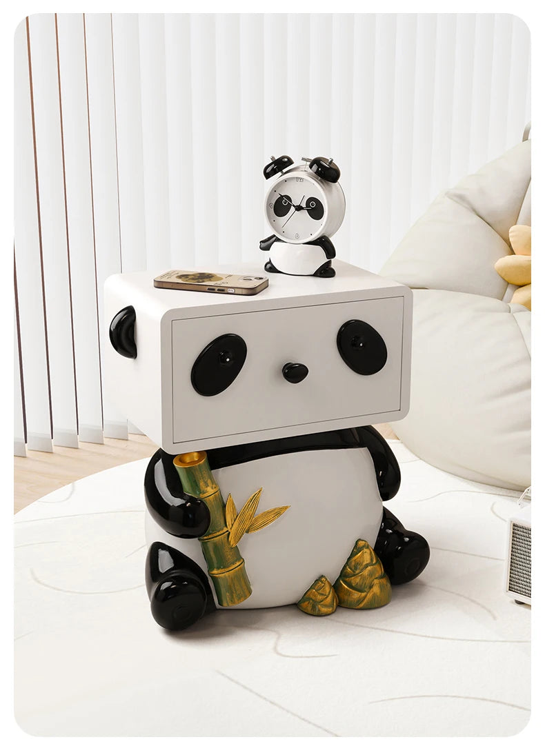Cute panda-themed bedside table by MC THE BLACK DIAMOND, featuring creative floor storage and a charming ornament design.
