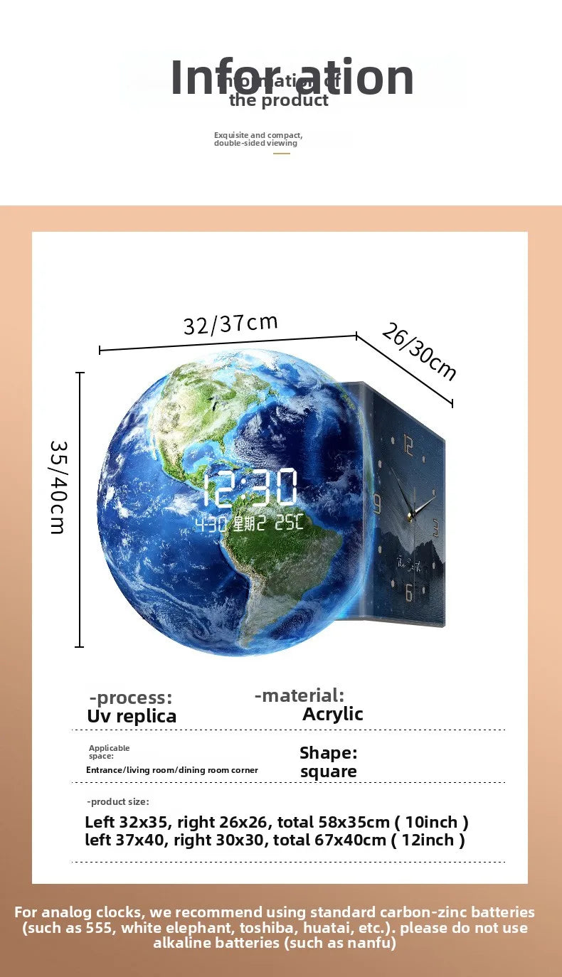 Earth Double Sided Corner LED Wall Clock by MC THE BLACK DIAMOND showing a modern, double-sided clock with LED display on a wall