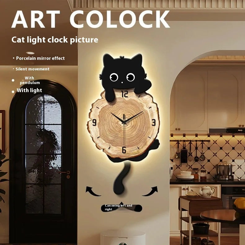 MC THE BLACK DIAMOND luminous wall clock with LED light painting and cartoon poster design for living room wall decor.
