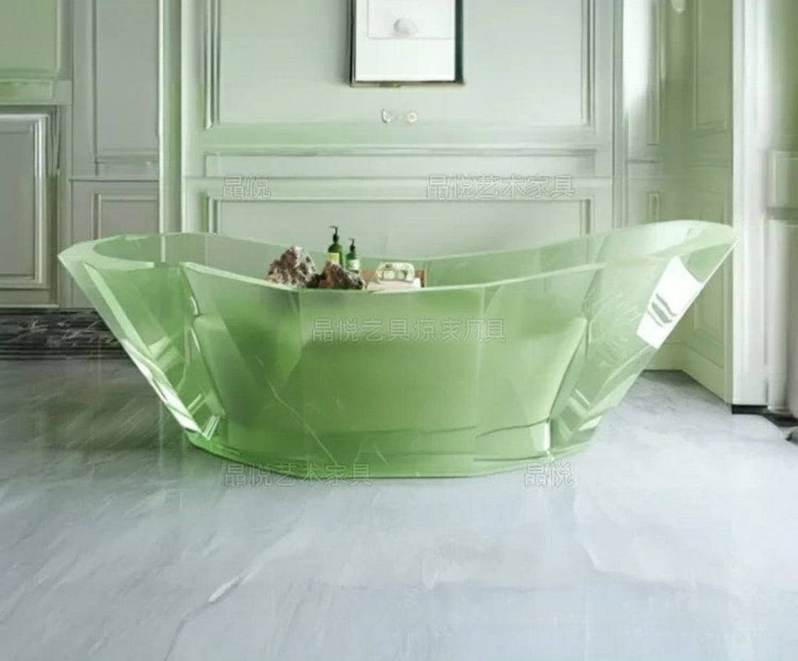 Transparent AI concept couple freestanding resin bathtub with crystal accents, designed for modern bathrooms by MC THE BLACK DIAMOND.