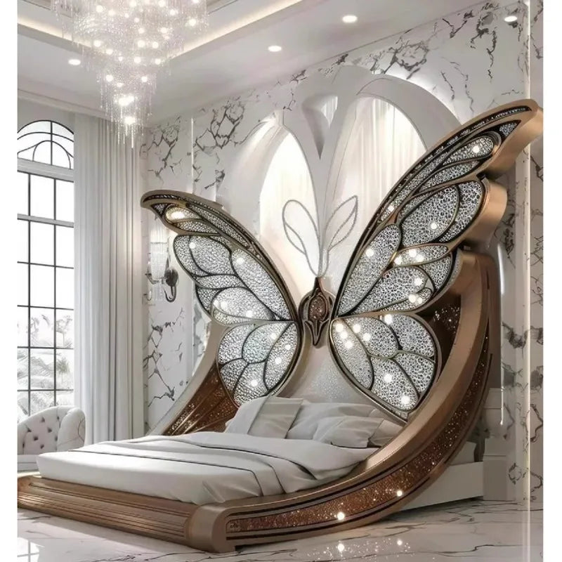 Solid wood Princess Butterfly Bed Villa platform bed by MC THE BLACK DIAMOND with a whimsical butterfly design and sturdy construction.