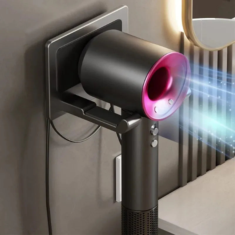 MC THE BLACK DIAMOND hair dryer hanger with suction cup rack for bathroom storage, holds hair dryers and styling tools securely.