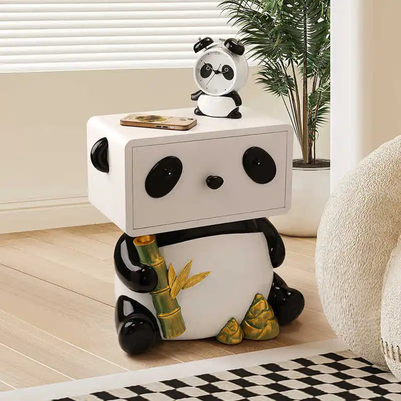 Cute panda-themed bedside table by MC THE BLACK DIAMOND, featuring creative floor storage and a charming ornament design.