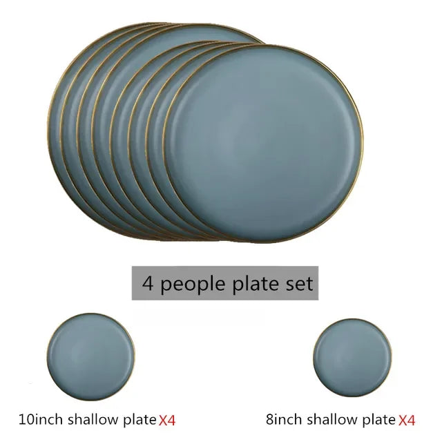 Matte ceramic dinnerware set with cereal bowls, dessert plates, and steak plates by 𝕄𝕔 𝕋𝕙𝕖 𝔹𝕝𝕒𝕔𝕜 𝔻𝕚𝕒