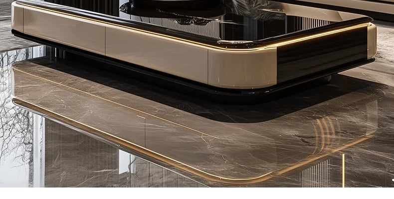 Modern minimalist black glass table with slate microcrystalline stone top, extended to 1.5 meters, by 𝕄𝕔 𝕋𝕙𝕖 𝔹𝕝𝕒𝕔𝕜 𝔻�