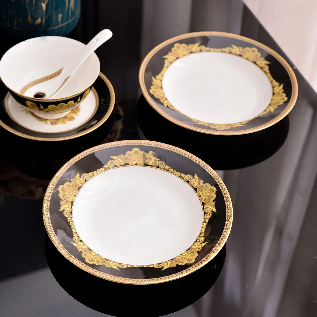 MC THE BLACK DIAMOND Royal Design dinnerware set featuring elegant plates and bowls for sophisticated table settings.