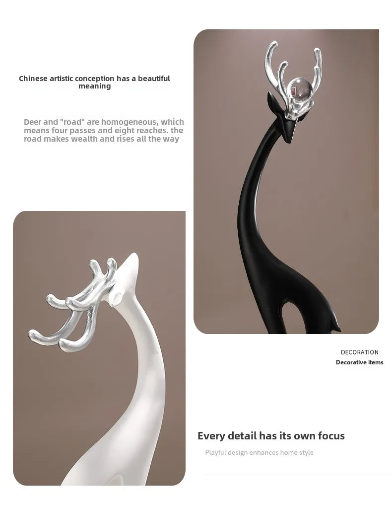 Modern MC THE BLACK DIAMOND couple deer figurine ornament for home decor, ideal for living room, entrance, or wedding gift.