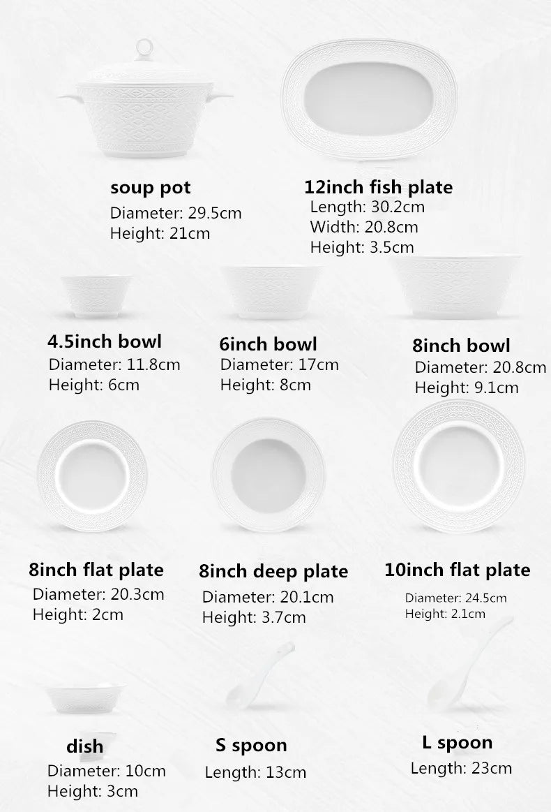Elegant ceramic luxury dinnerware set by MC THE BLACK DIAMOND, featuring white plates and bowls with sleek modern design