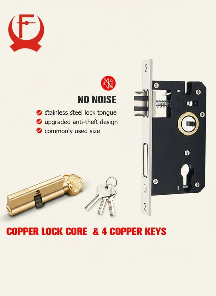 Ivory white gold door lock with keys and handle, security home decor by MC THE BLACK DIAMOND, installed on a door.