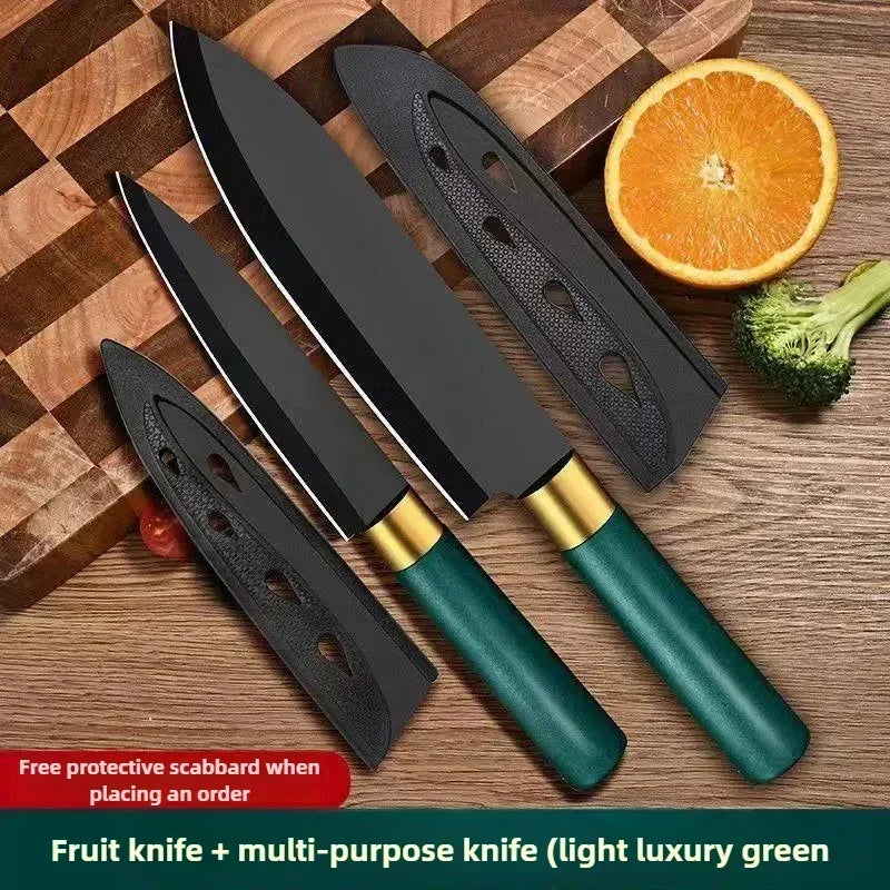Portable, wear-resistant meat cutting knife from MC THE BLACK DIAMOND, shown with a sharp blade suitable for kitchen meat preparation.