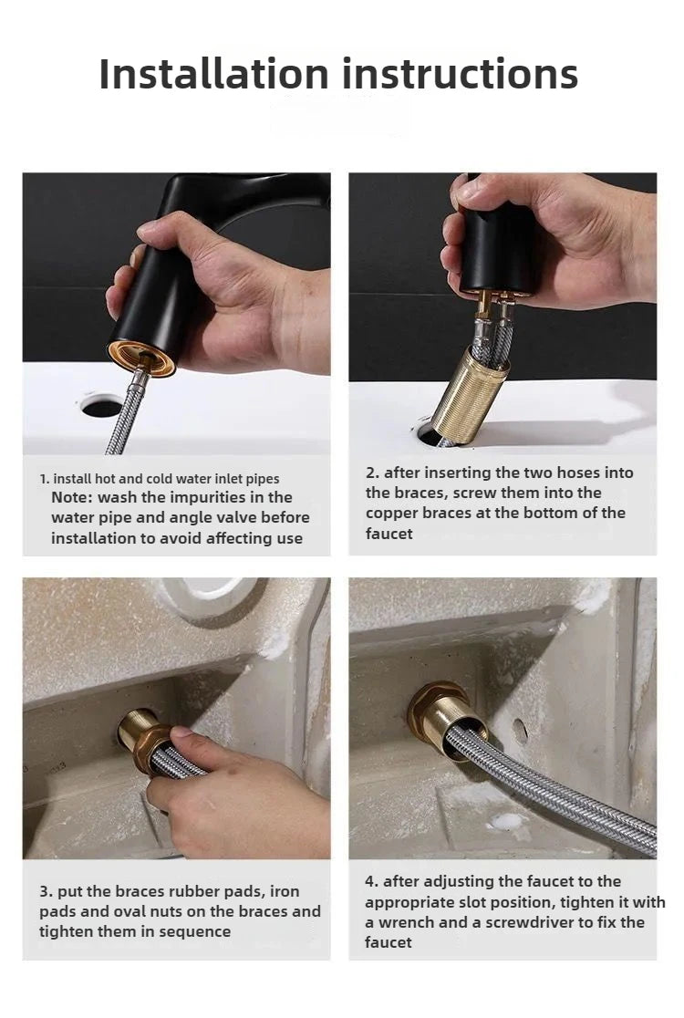 Bathroom sink faucet by MC THE BLACK DIAMOND with hot and cold water G1/2 thread, suitable for wash basin installation.