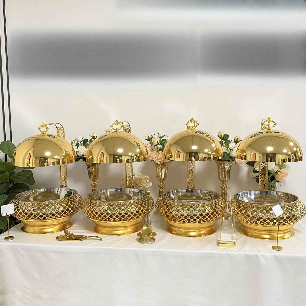 Stainless steel MC THE BLACK DIAMOND hot pot buffet warmer chafing dish, hanging design, ideal for catering and hot pot service.