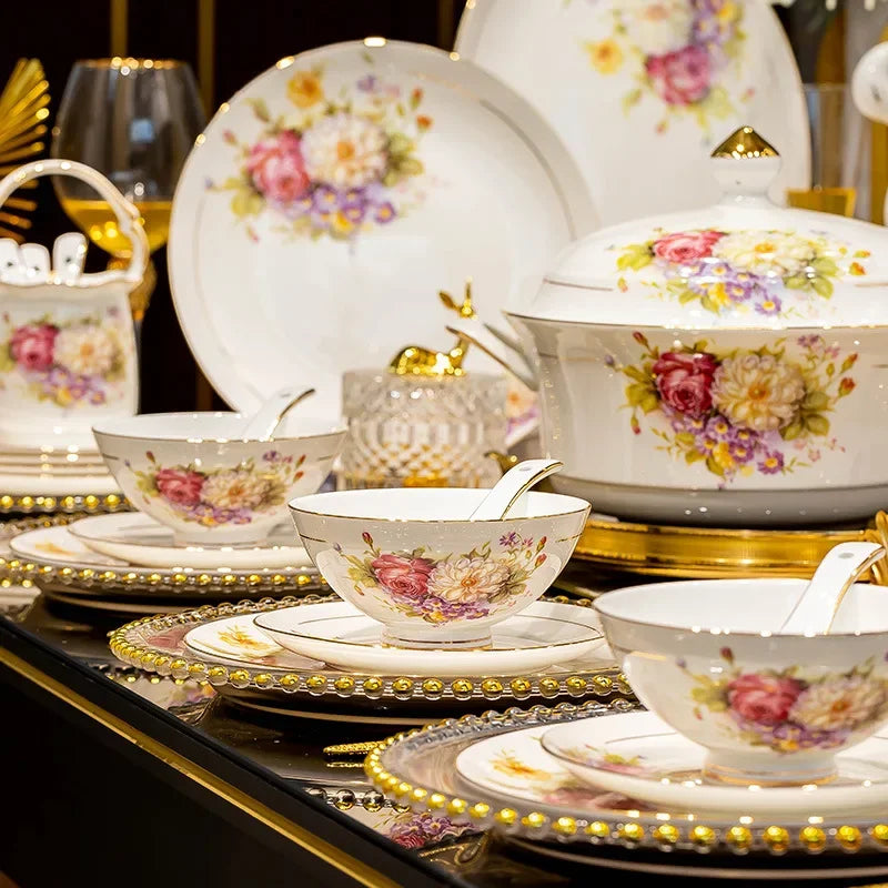 Family size luxury dinnerware set by MC THE BLACK DIAMOND featuring elegant plates, bowls, and serving dishes for special occasions.