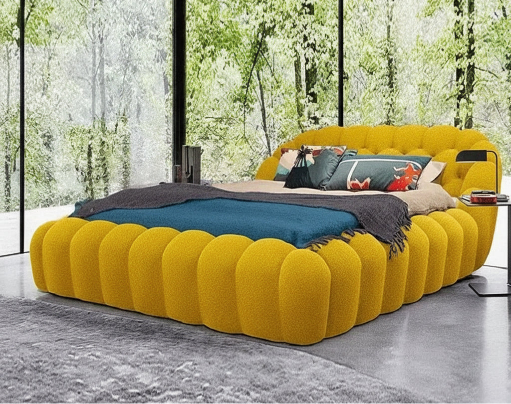 Modern MC THE BLACK DIAMOND platform bed in a bedroom, featuring a sleek double bed design with a contemporary style.