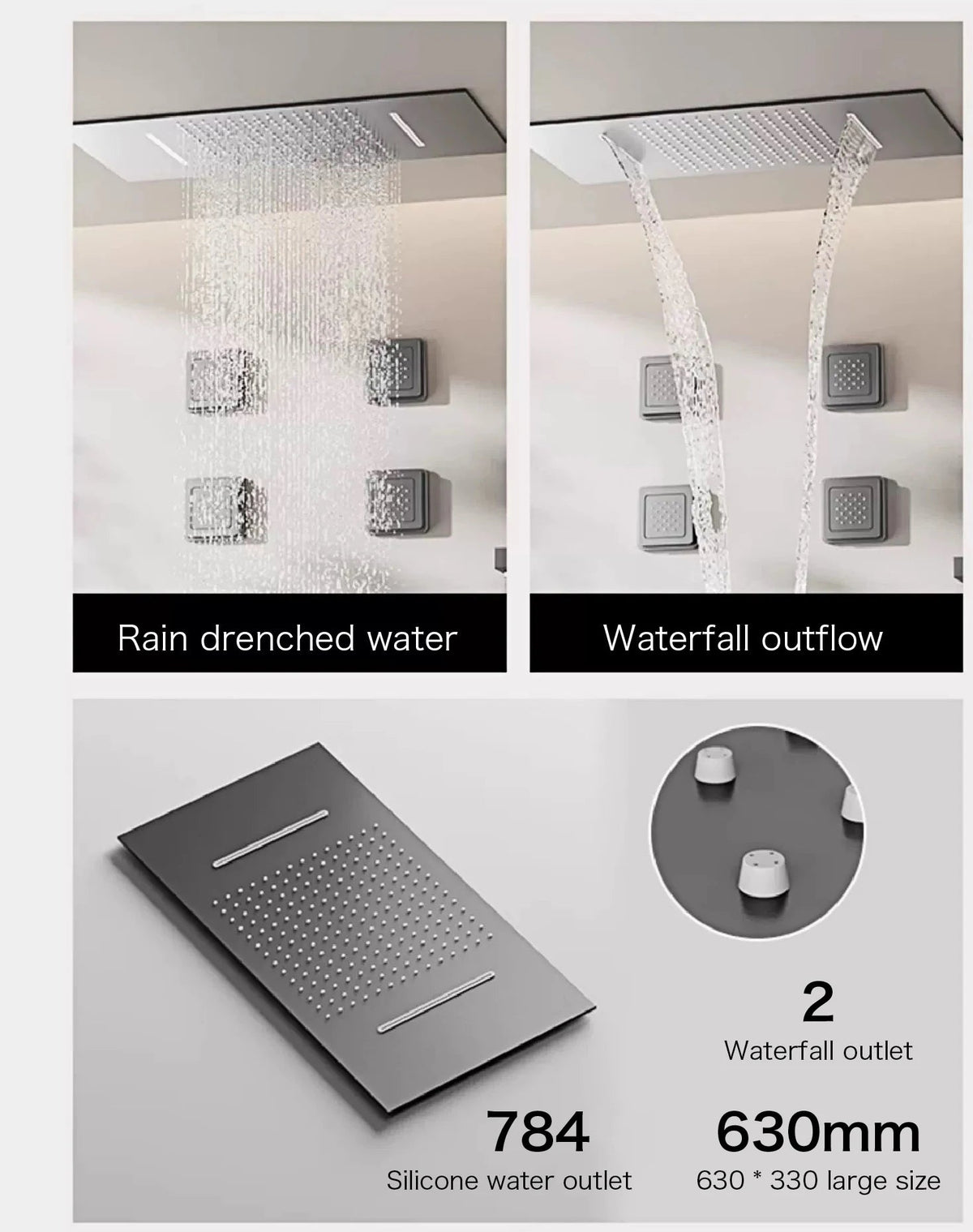 MC THE BLACK DIAMOND LED digital shower system with dual hot and cold control and modern display for bathroom use.