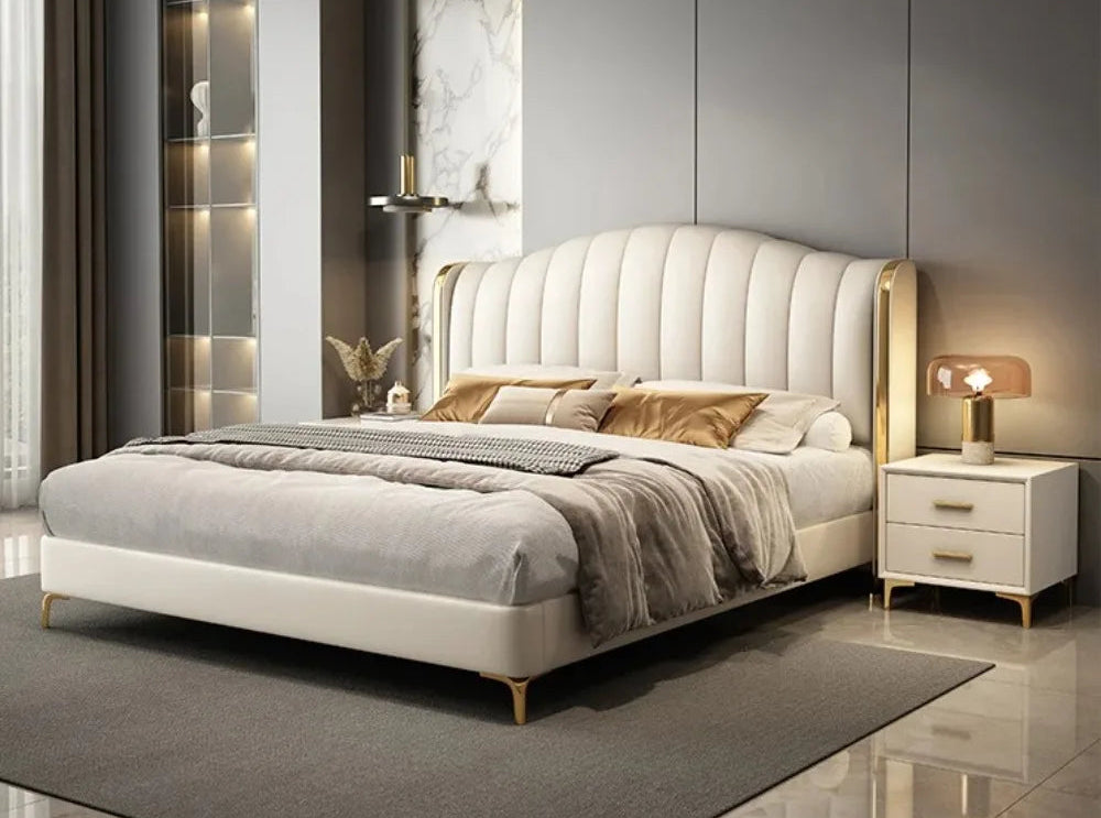 King size upholstered bed by MC THE BLACK DIAMOND, showcasing plush headboard and elegant bedroom furniture design.