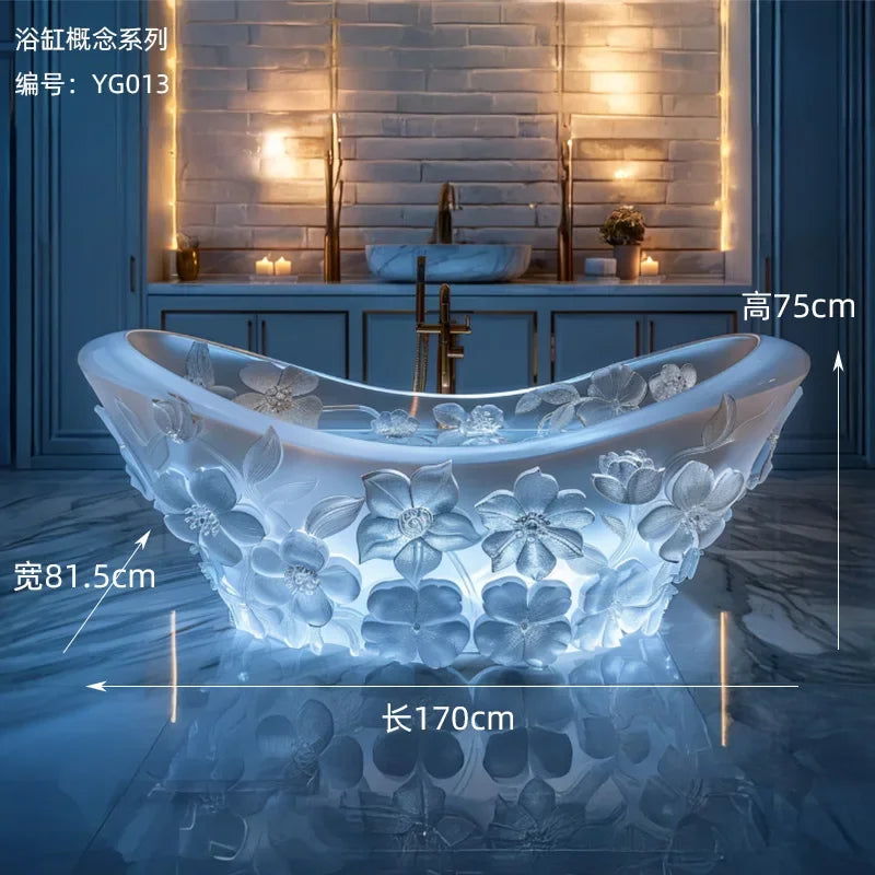Transparent freestyle resin bathtub by MC THE BLACK DIAMOND, featuring a sleek crystal design perfect for modern bathrooms.