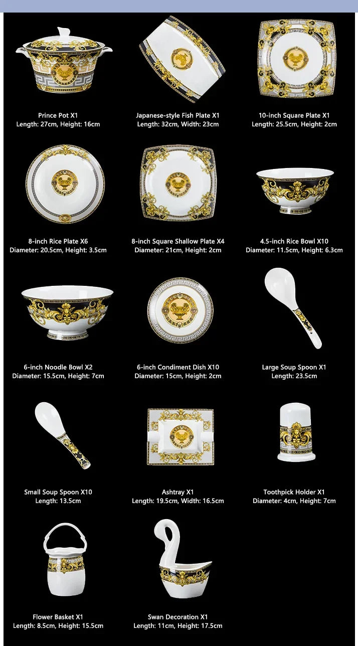 Set of ceramic dinnerware from MC THE BLACK DIAMOND, including plates, bowls, and mugs in a coordinated tableware ceramic set.