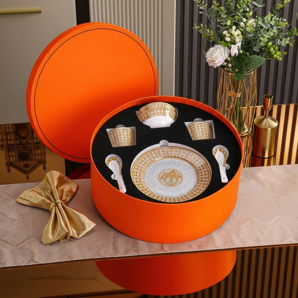 Luxury gray art tableware set by MC THE BLACK DIAMOND featuring a bowl, plate, and spoon for elegant dining.