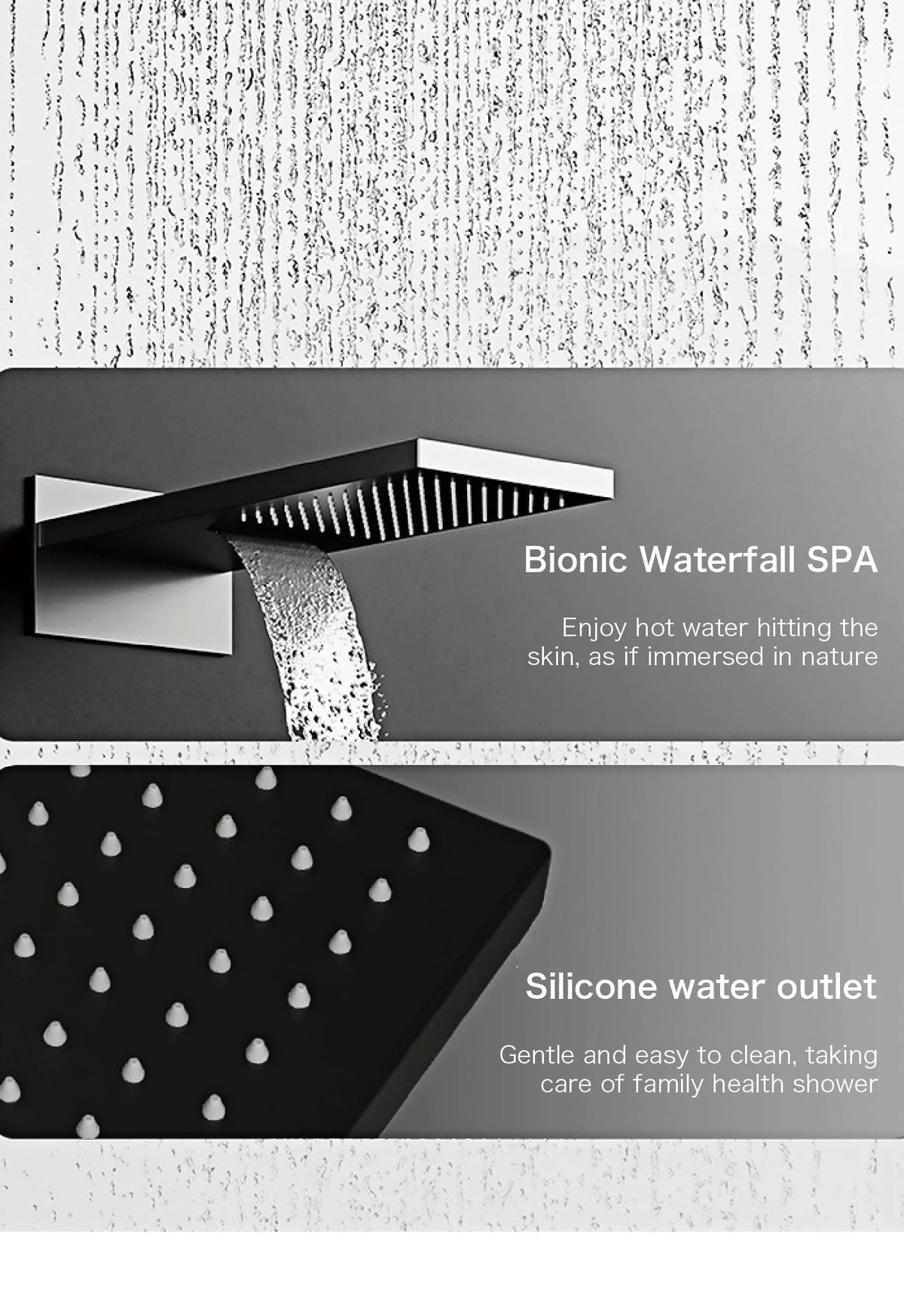 MC THE BLACK DIAMOND LED digital shower system with dual control for hot and cold water, featuring a sleek bathroom tap display.