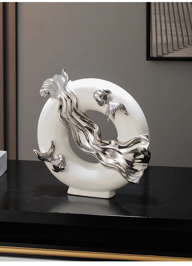 Chinese Koi lucky ceramic figurine by MC THE BLACK DIAMOND, modern art home decor for living rooms, studies, and offices.