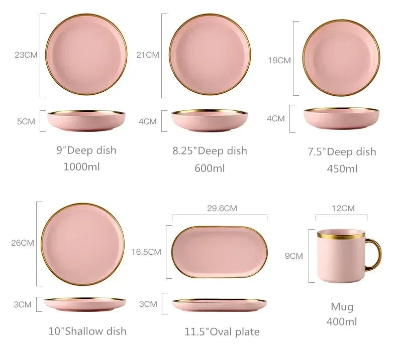 Set of MC THE BLACK DIAMOND ceramic dinnerware sets with plates, bowls, and cups arranged on a kitchen table.