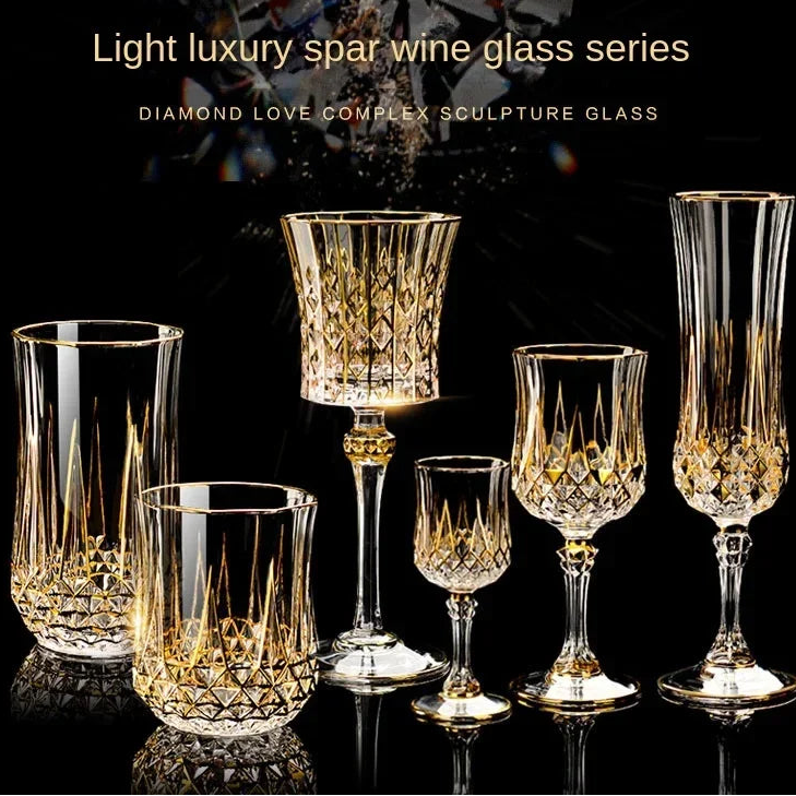 Elegant glass gold crystal red cup from MC THE BLACK DIAMOND drinkware set, showcasing a vibrant red crystal design.