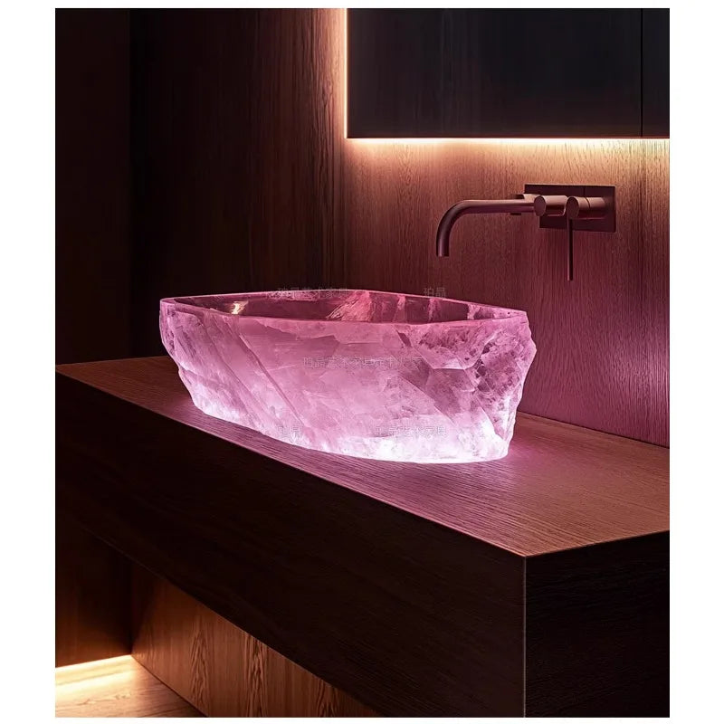 MC THE BLACK DIAMOND crystal stone wash basin vessel sink for office or bathroom, custom design with sleek, natural stone appearance.
