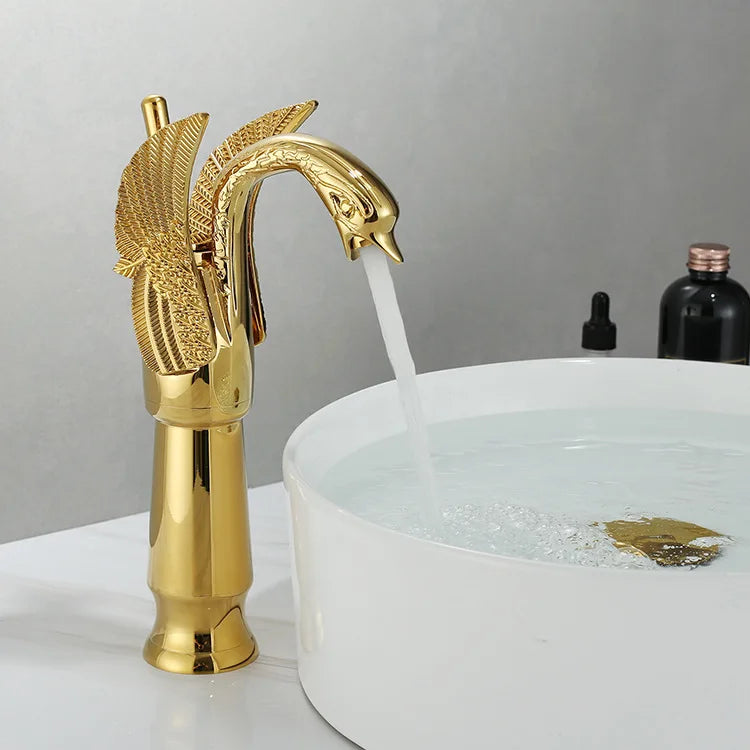 MC THE BLACK DIAMOND Swan Shape Bath Sink Faucet with single handle for hot and cold water, featuring a stylish modern design