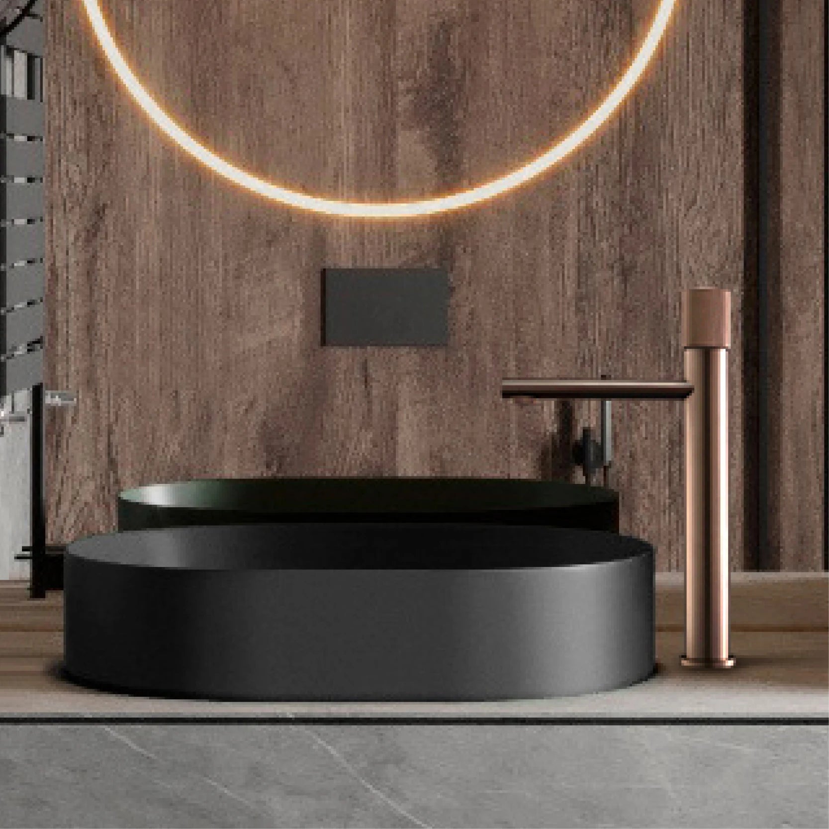 Black brass bathroom sink faucet with round handle, designed for hand washing, by MC THE BLACK DIAMOND.