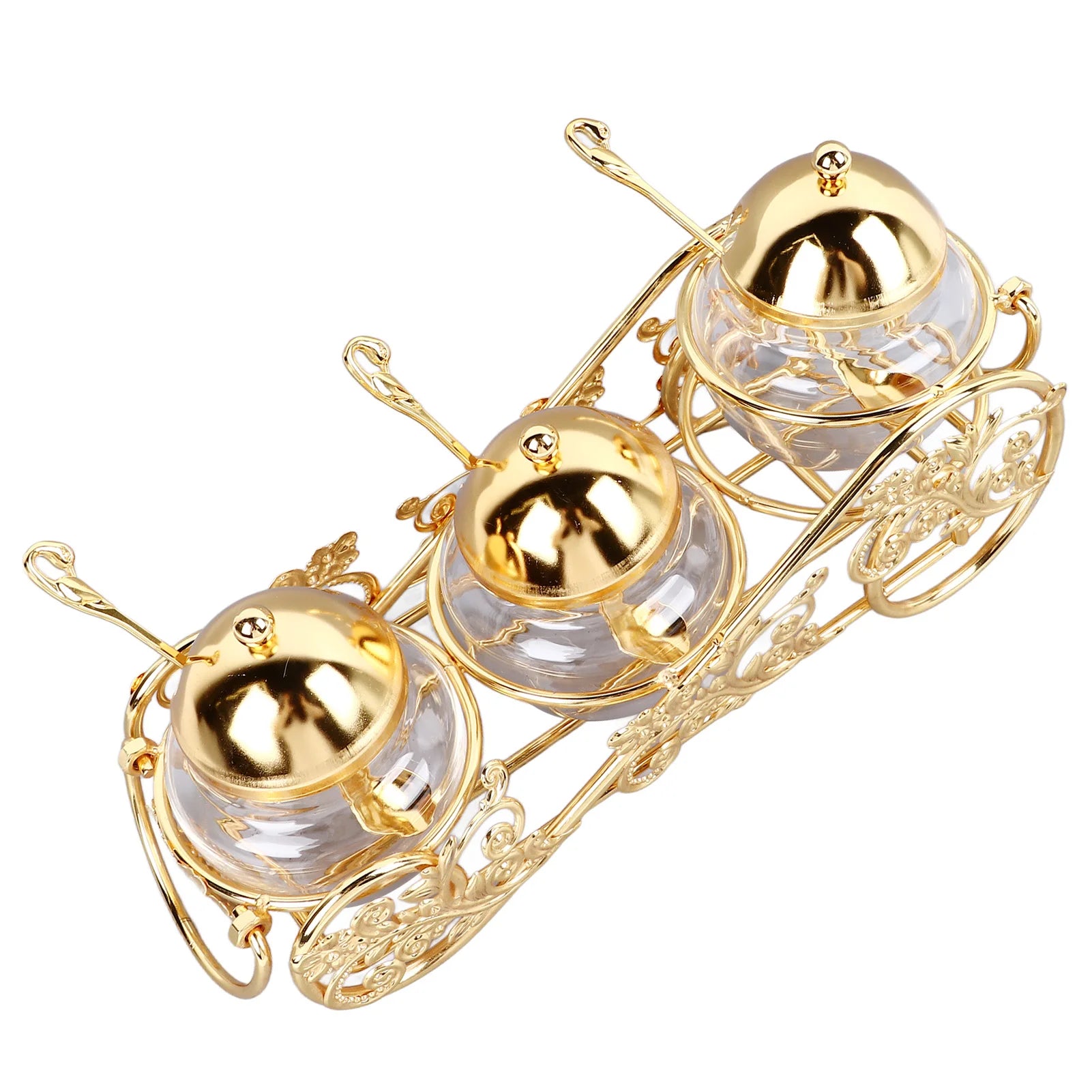 Golden glass sugar bowl by MC THE BLACK DIAMOND, elegant condiment pot for home serveware, with a transparent design and smooth finish.