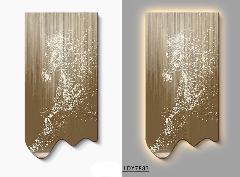 Modern art horse poster wall decor by MC THE BLACK DIAMOND, luminous LED light painting for luxurious living room or corridor.