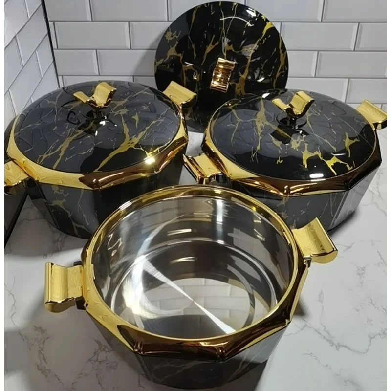 MC THE BLACK DIAMOND 3-piece food warmer casserole set with lids, designed for keeping dishes warm and fresh.