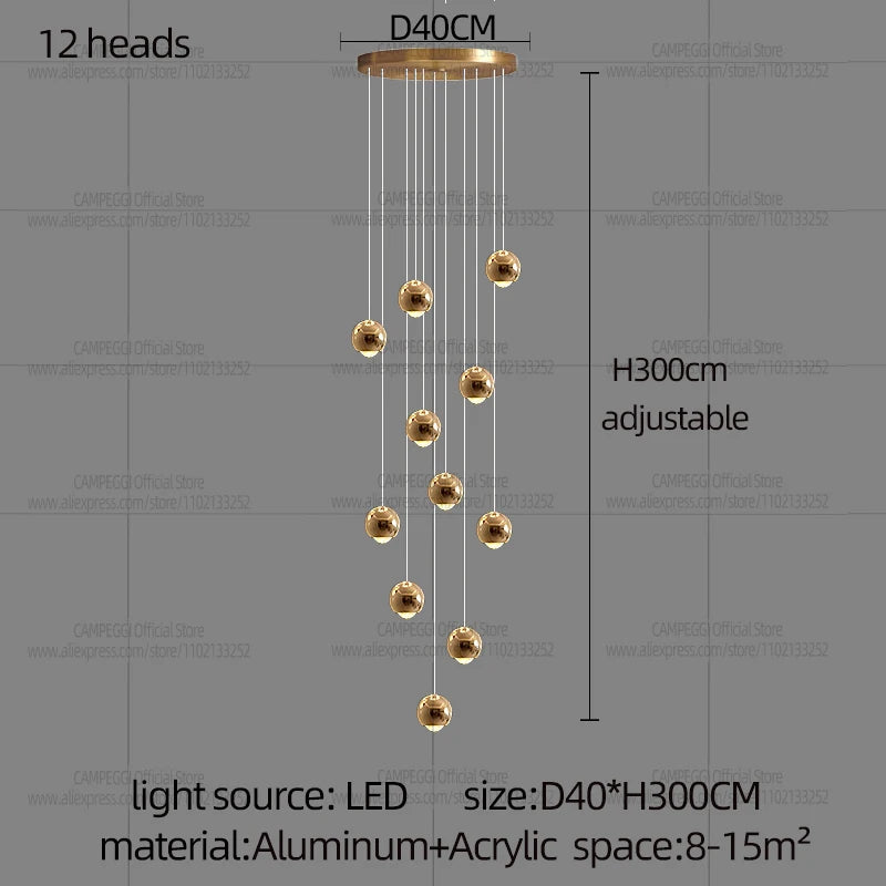 Modern MC THE BLACK DIAMOND LED pendant light hanging in a living room staircase area, stylish and sleek design.