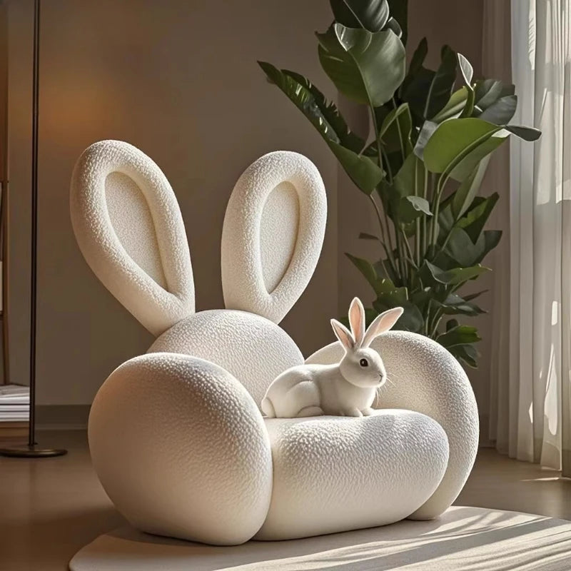 Cream Wind Creative Rabbit Fabric Sofa by MC THE BLACK DIAMOND, featuring plush cushions and whimsical rabbit design in a cozy living space.