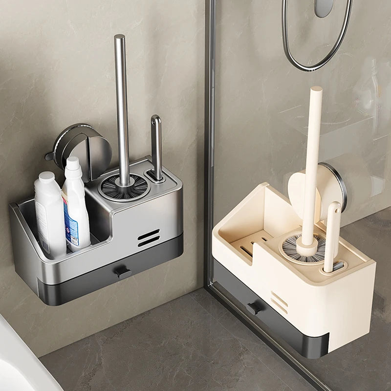 Wall-mounted MC THE BLACK DIAMOND bathroom brush holder with space for a bathroom brush, sleek and functional bathroom storage.