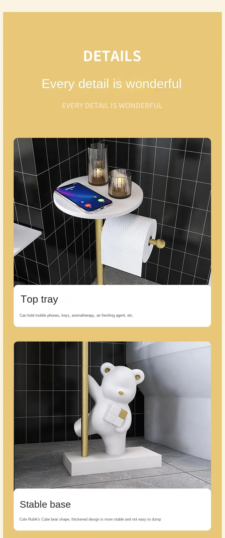 MC THE BLACK DIAMOND bear figurine toilet paper holder, a stylish household decoration for holding toilet paper rolls.