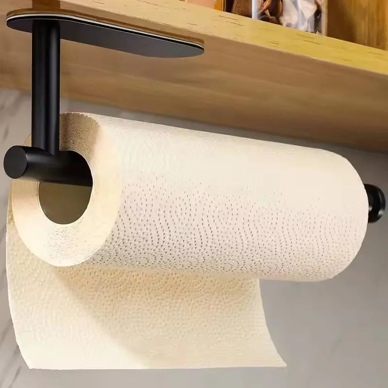MC THE BLACK DIAMOND self-adhesive under cabinet paper towel holder installed in a kitchen for convenient towel storage