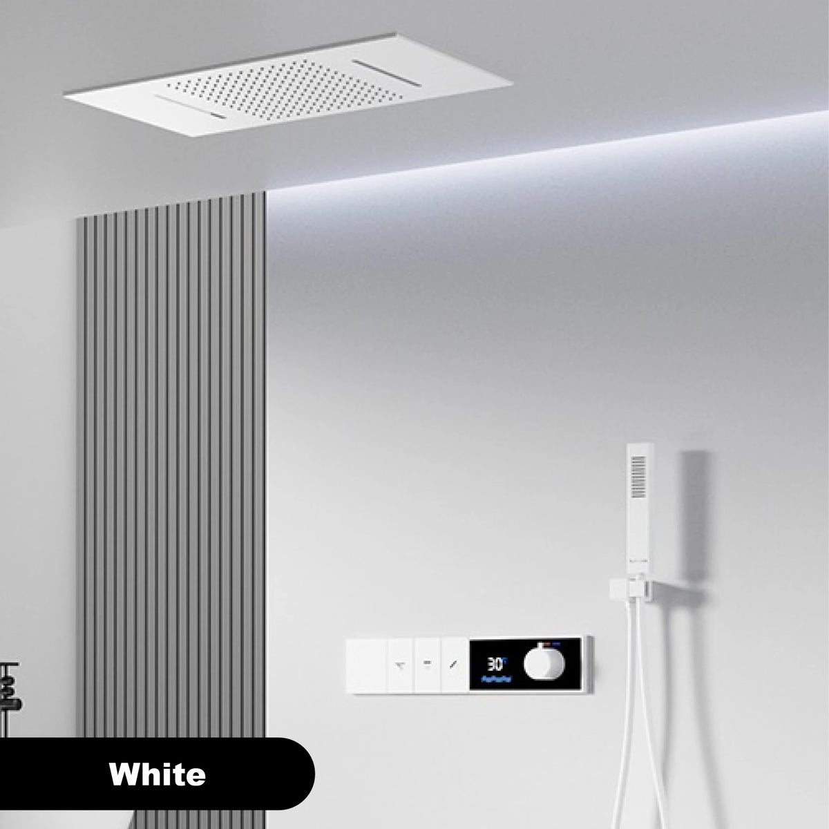 MC THE BLACK DIAMOND LED digital display shower system with three spray modes and modern design.