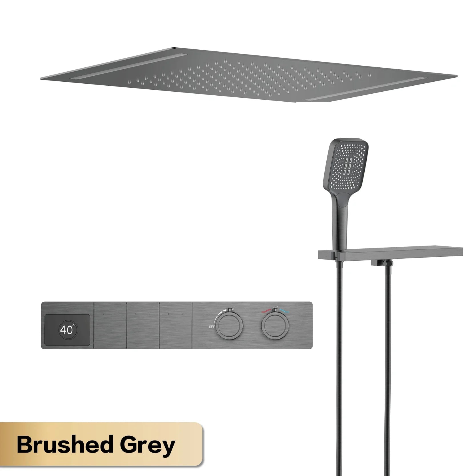 MC THE BLACK DIAMOND LED digital display bathroom shower system with hot and cold water, embedded faucet and modern design.