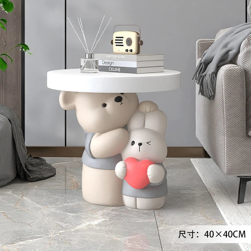 Cream-colored MC THE BLACK DIAMOND parent-child bear statue coffee table, decorative home decor piece for living rooms.