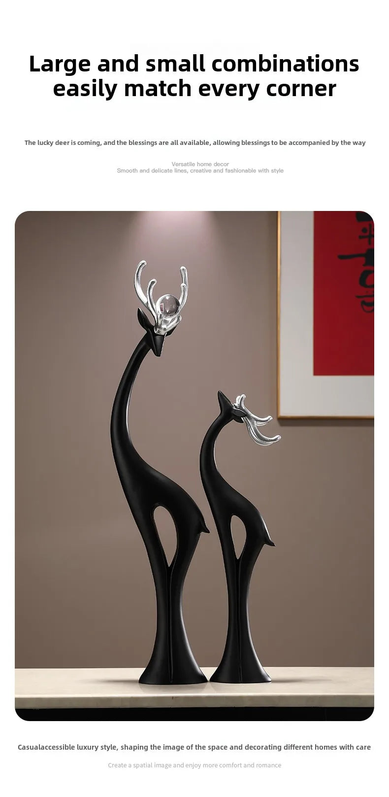 Modern MC THE BLACK DIAMOND deer figurine ornament for stylish home decor, perfect for living room, entrance, or wedding gift.
