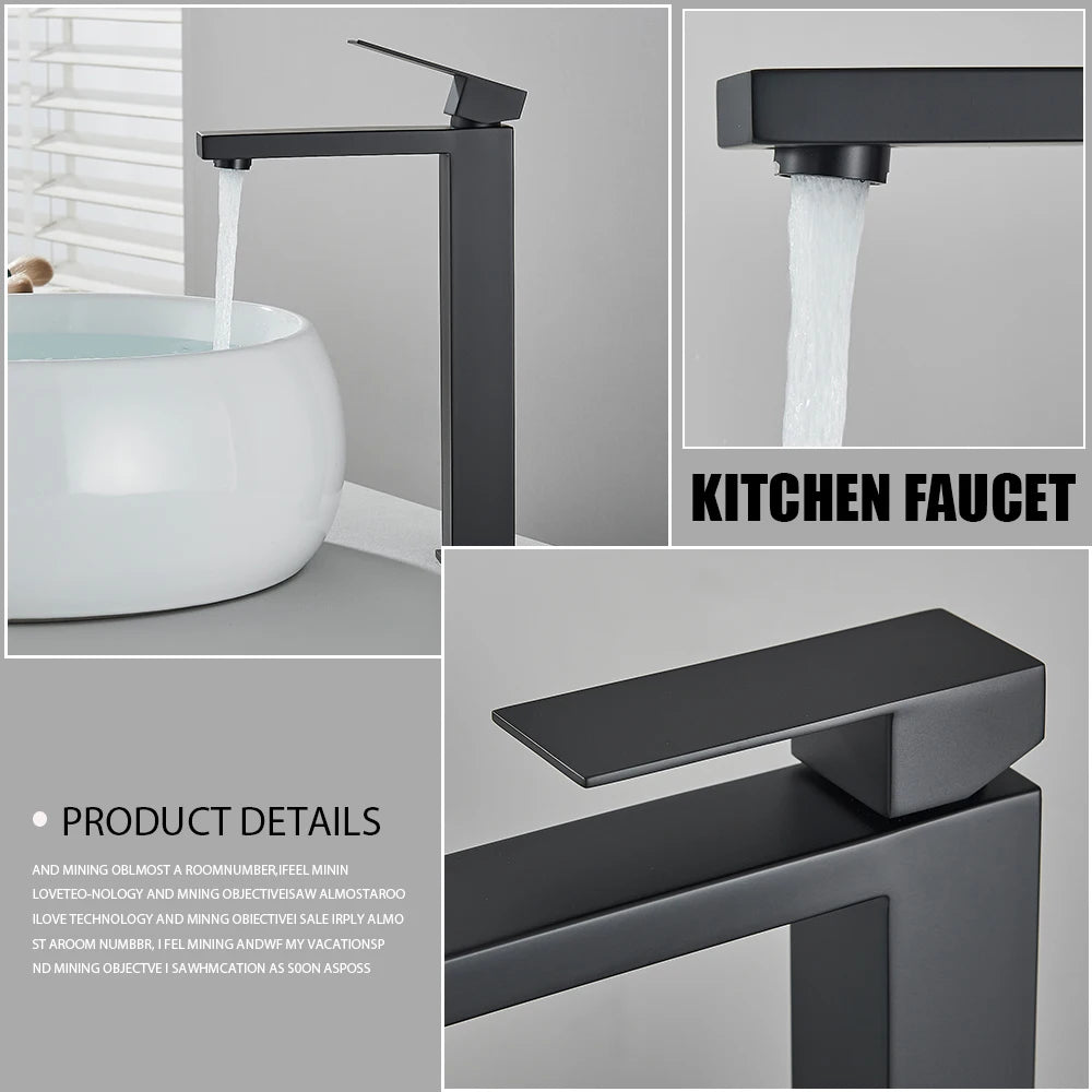 Matte black stainless steel bathroom sink faucet with hot and cold mixer by MC THE BLACK DIAMOND, featuring modern design.
