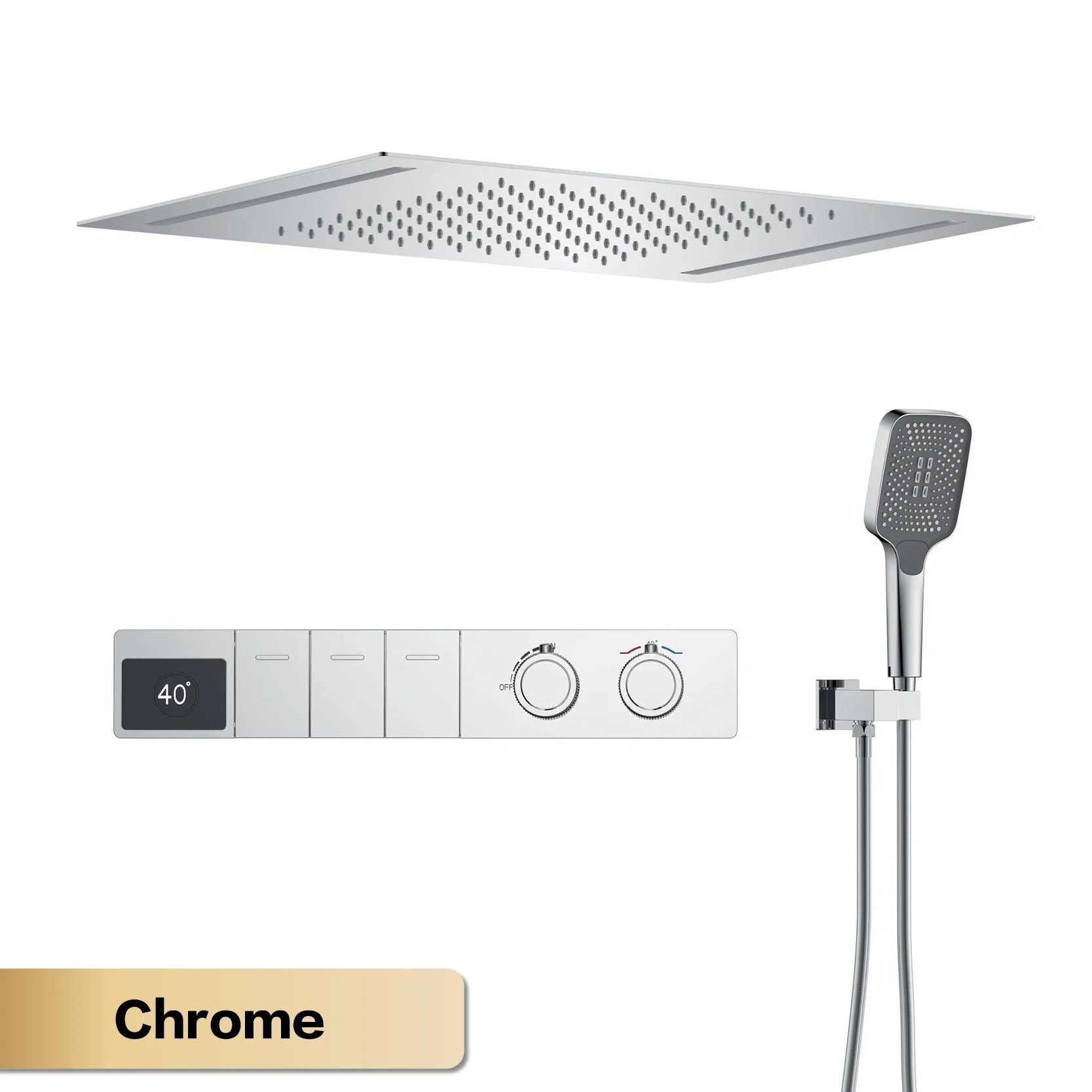 MC THE BLACK DIAMOND LED digital display hot and cold water shower system with embedded bathroom faucet.