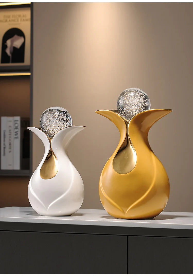 Modern Art Ceramic Feng Shui figurines with crystal ball decor by MC THE BLACK DIAMOND, showcasing elegant decorative ornaments.
