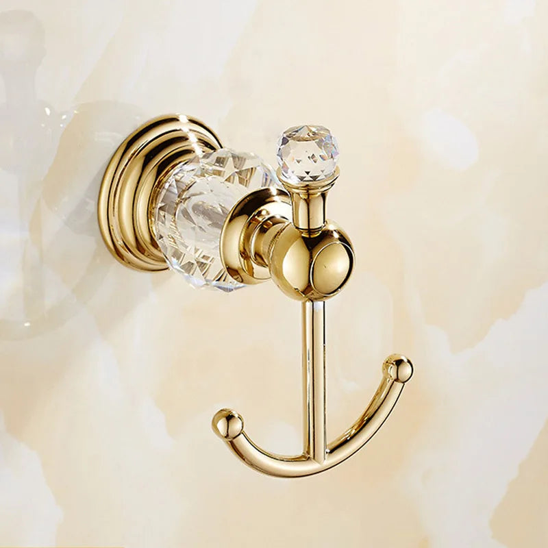Luxury gold polished brass bathroom accessories set with soap dish, tumbler, and tissue holder by MC THE BLACK DIAMOND.