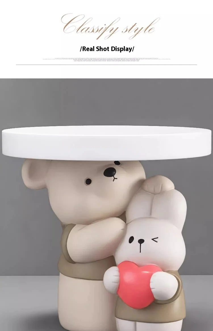 Cream-colored MC THE BLACK DIAMOND bear statue coffee table with a playful parent-child bear design, perfect for home decor.