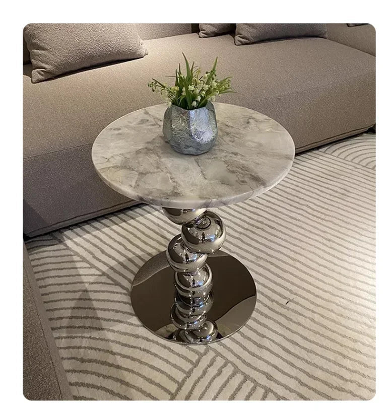 Nordic style natural marble sofa side table by MC THE BLACK DIAMOND, elegant home decor with sleek marble surface and modern design.