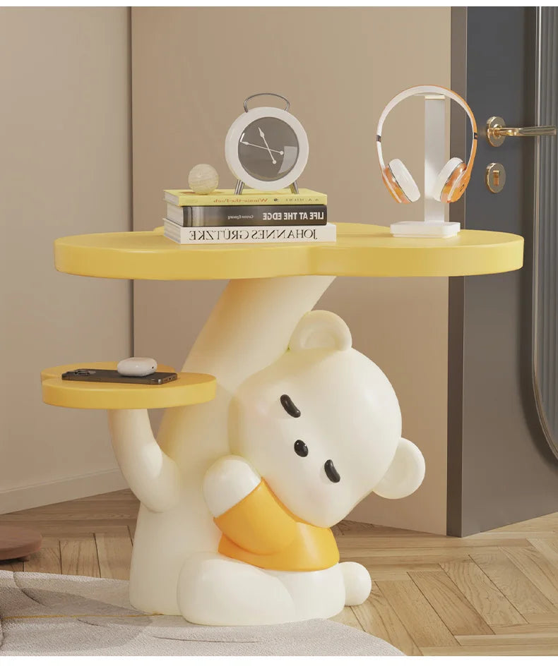 Cartoon bear statue end table from MC THE BLACK DIAMOND, designed as a playful coffee table for living rooms.